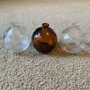 Set of 3 ANCHOR Glass Company Happy Holidays Amber & Clear Glass Ornaments 81-83